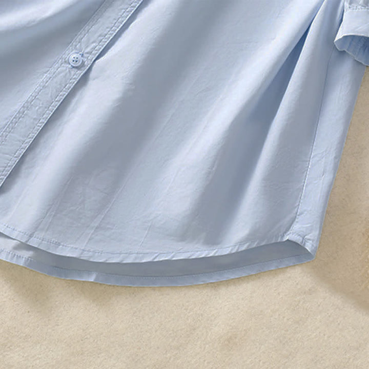 Buddha Stones Summer Casual Minimalist Button-Up Solid Women's Short Sleeve Shirts With Patch Pocket - image 5