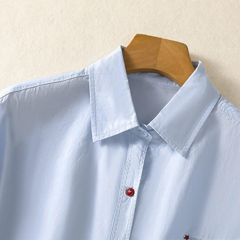Buddha Stones Summer Casual Minimalist Button-Up Solid Women's Short Sleeve Shirts With Patch Pocket - image 2