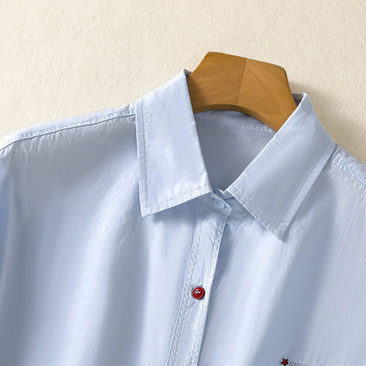 Buddha Stones Summer Casual Minimalist Button-Up Solid Women's Short Sleeve Shirts With Patch Pocket - image 2