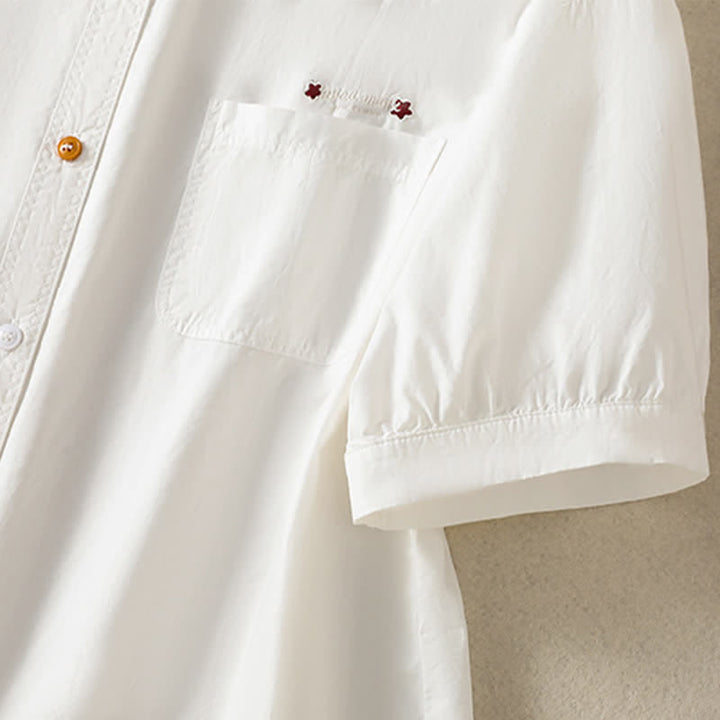 Buddha Stones Summer Casual Minimalist Button-Up Solid Women's Short Sleeve Shirts With Patch Pocket - image 11