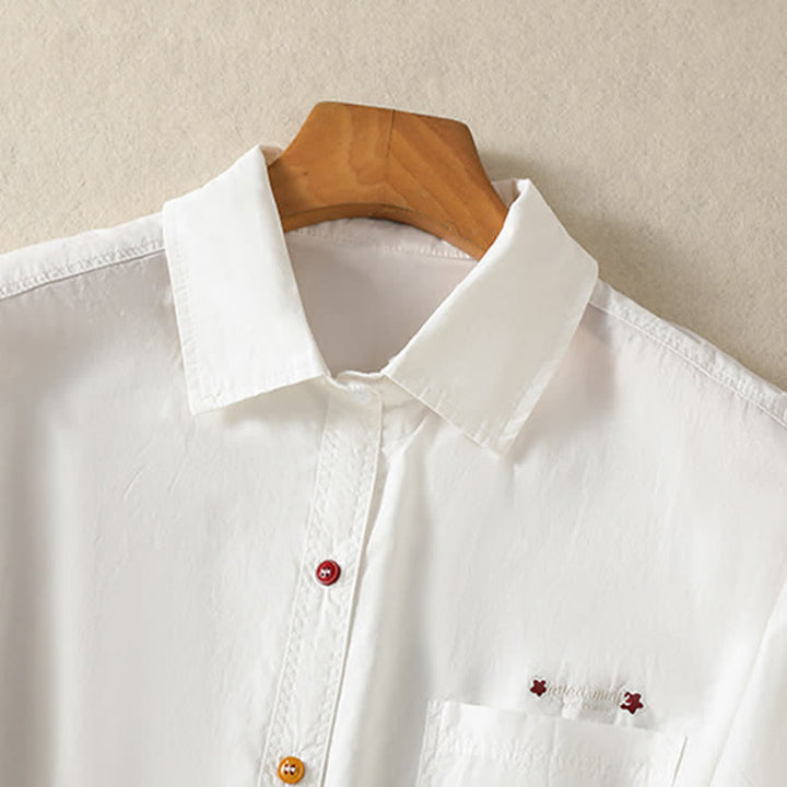 Buddha Stones Summer Casual Minimalist Button-Up Solid Women's Short Sleeve Shirts With Patch Pocket - image 8