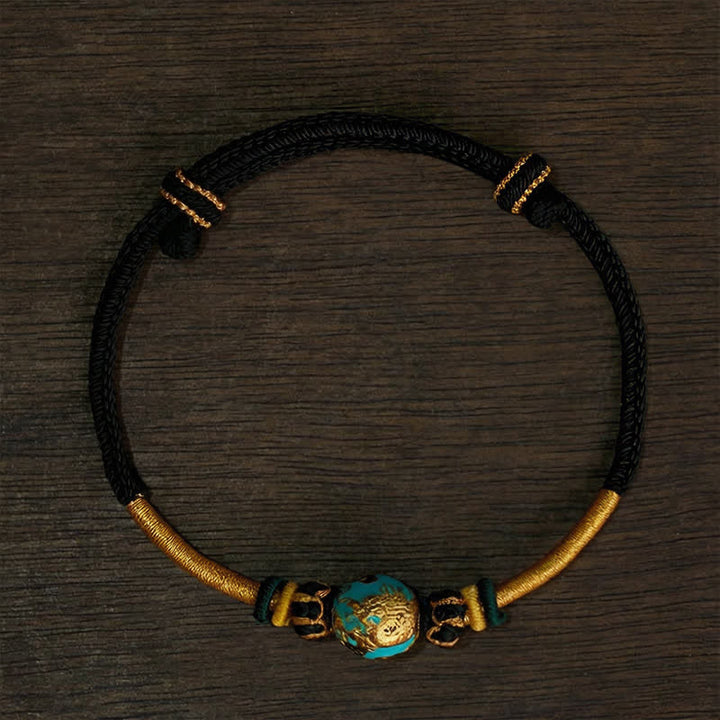 Buddha Stones Copper Dragon Bead Red String Strength Braided Bracelet - Black String (Wrist Circumference: 15–20 cm) - Phoenix Bead - image 19