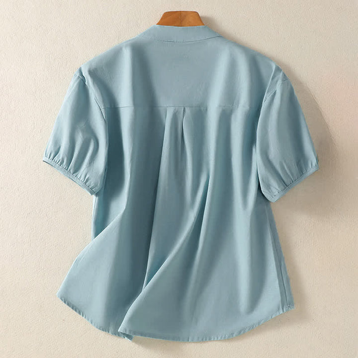 Buddha Stones Summer Casual Minimalist Button-Up Solid Women's Short Sleeve Shirts - image 8