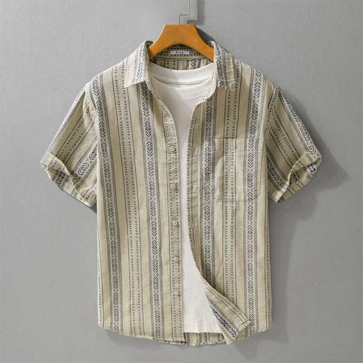 Buddha Stones Summer Casual Classic Button-Up Striped Men's Short Sleeve Shirts With Patch Pocket - Tan - US/UK/AU42, EU52 (3XL) - image 7