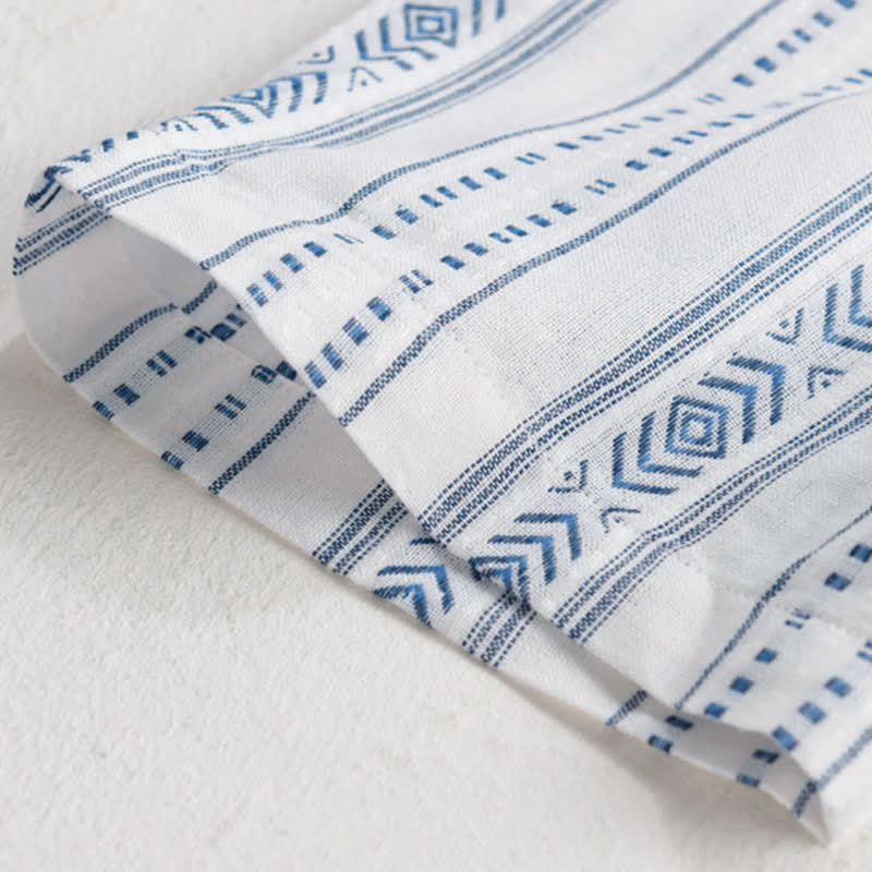 Buddha Stones Summer Casual Classic Button-Up Striped Men's Short Sleeve Shirts With Patch Pocket - image 5
