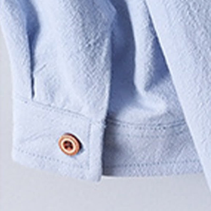 Buddha Stones Summer Tang Style Mandarin Collar Button-Up Solid Cotton Men's Short Sleeve Shirts - image 9