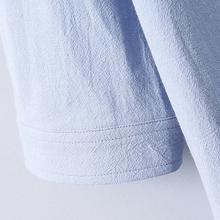 Buddha Stones Summer Tang Style Mandarin Collar Button-Up Solid Cotton Men's Short Sleeve Shirts - image 10