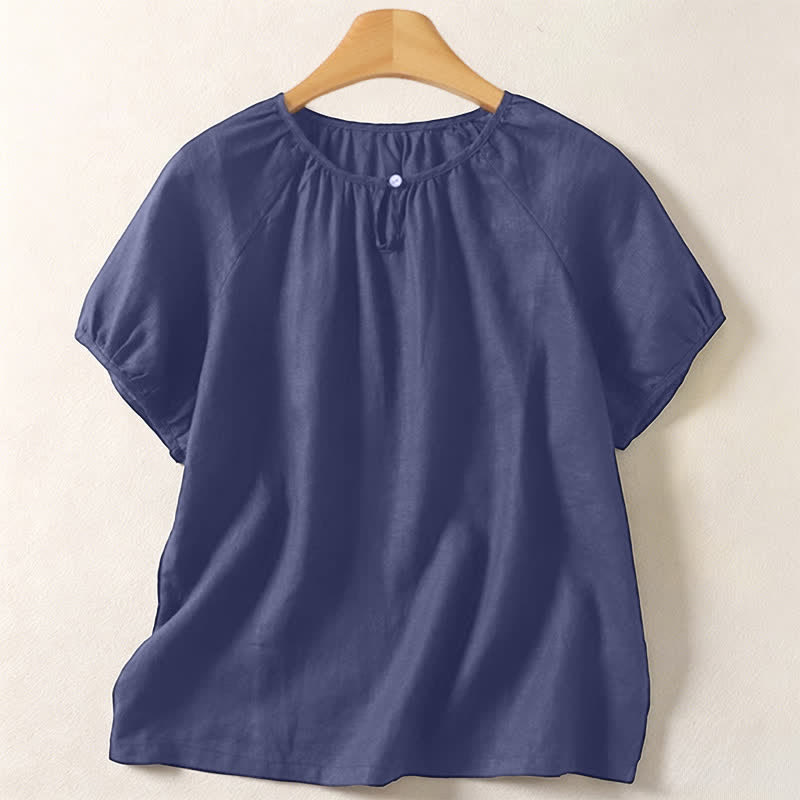 Buddha Stones Summer Casual Minimalist Solid Crew Neck Women's Short Sleeve Shirts - DarkSlateBlue - US8-10, UK/AU12-14, EU40-42 (2XL) - image 15