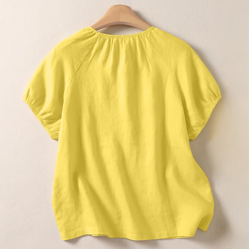 Buddha Stones Summer Casual Minimalist Solid Crew Neck Women's Short Sleeve Shirts - image 1