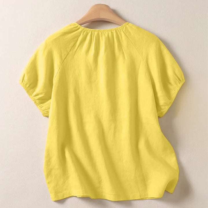Buddha Stones Summer Casual Minimalist Solid Crew Neck Women's Short Sleeve Shirts - image 1