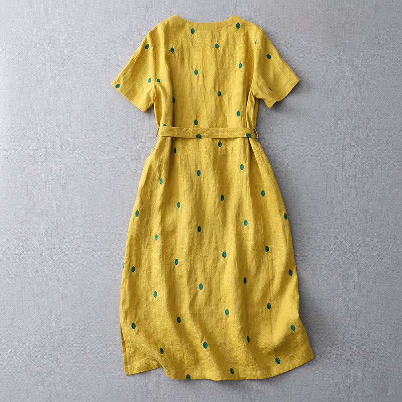 Buddha Stones Summer Casual Boho Drawstring Abstract Polka Dots Women's Short Sleeve Dress With Pocket - image 1