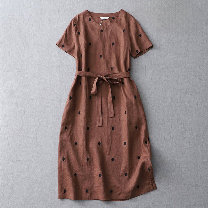 Buddha Stones Summer Casual Boho Drawstring Abstract Polka Dots Women's Short Sleeve Dress With Pocket - Sienna - US8-10, UK/AU12-14, EU40-42 (2XL) - image 12