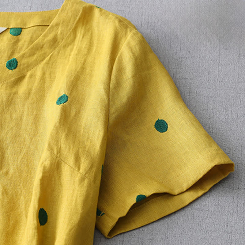 Buddha Stones Summer Casual Boho Drawstring Abstract Polka Dots Women's Short Sleeve Dress With Pocket - image 4