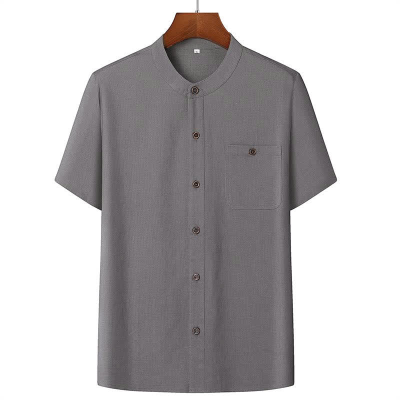 Buddha Stones Summer Casual Mandarin Collar Solid Short Sleeve Shirt Drawstring Pants Men's Matching Sets With Pockets - Dark Gray Shirt - US/UK/AU46，EU56 (5XL) - image 4