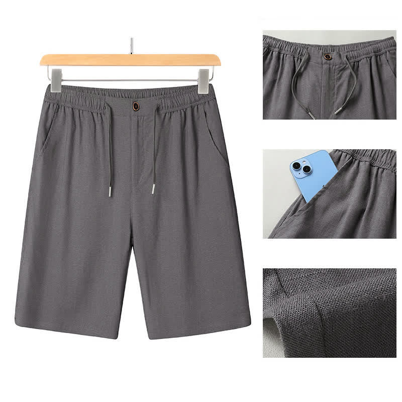 Buddha Stones Summer Casual Mandarin Collar Solid Short Sleeve Shirt Drawstring Pants Men's Matching Sets With Pockets - image 14