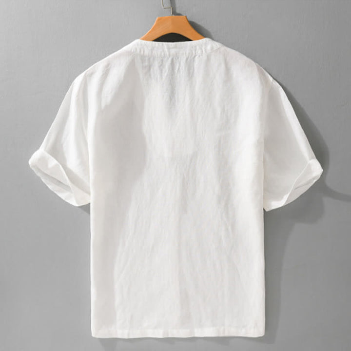 Buddha Stones Summer Minimalist Solid V-Neck Men's Short Sleeve T-Shirts - image 13