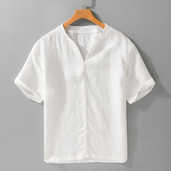 Buddha Stones Summer Minimalist Solid V-Neck Men's Short Sleeve T-Shirts - White - US/UK/AU42，EU52 (3XL) - image 12