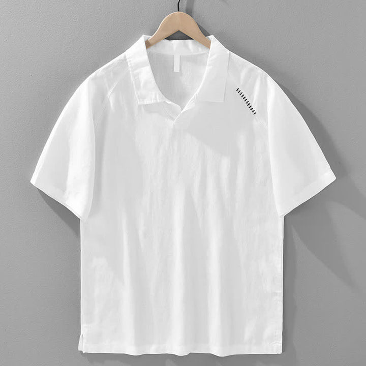 Buddha Stones Summer Casual Minimalist Side Slit Solid Lapel Collar Men's Short Sleeve Shirts - White - US/UK/AU42，EU52 (3XL) - image 12