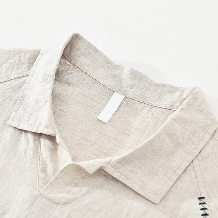 Buddha Stones Summer Casual Minimalist Side Slit Solid Lapel Collar Men's Short Sleeve Shirts - image 4