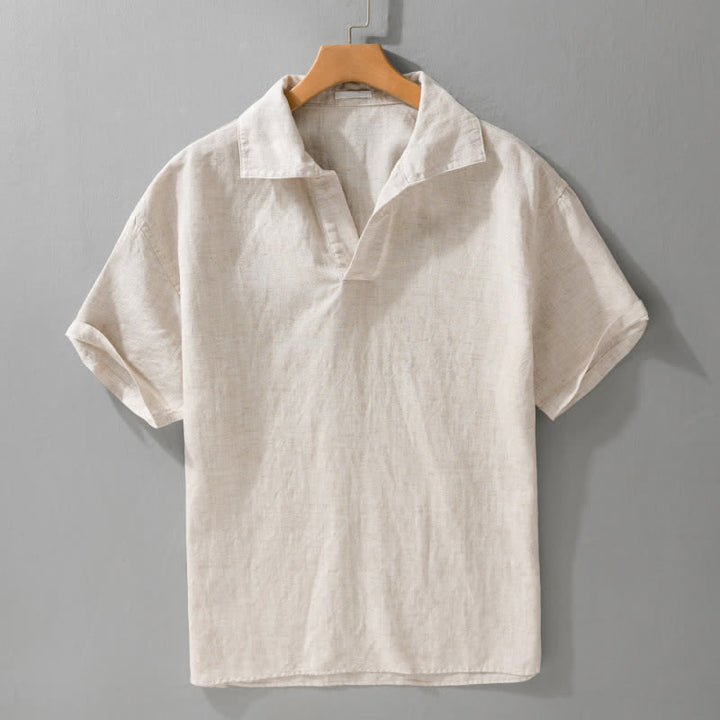 Buddha Stones Summer Casual Minimalist Solid Men's Short Sleeve Shirts - Linen - US/UK/AU42，EU52 (3XL) - image 0