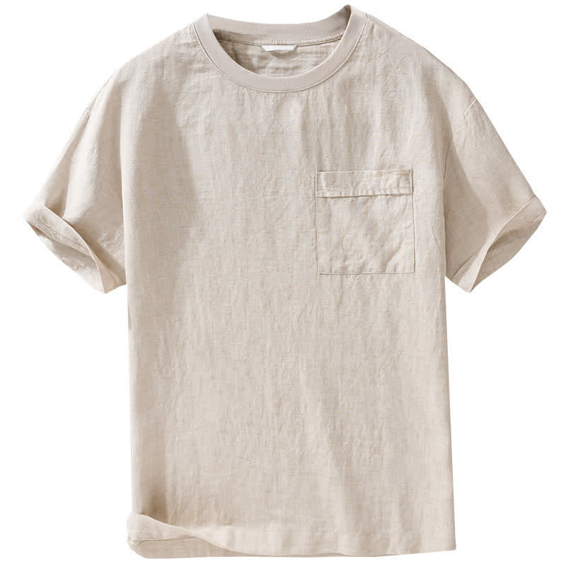 Buddha Stones Summer Casual Minimalist Solid Men's Short Sleeve T-Shirts With Patch Pocket - image 7