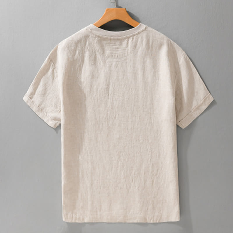 Buddha Stones Summer Casual Minimalist Solid Men's Short Sleeve T-Shirts With Patch Pocket - image 2