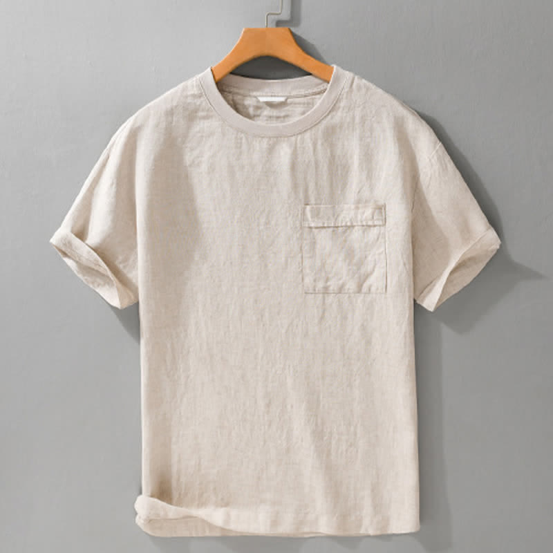 Buddha Stones Summer Casual Minimalist Solid Men's Short Sleeve T-Shirts With Patch Pocket - image 1