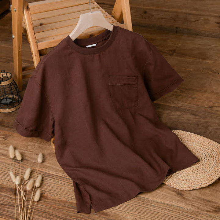 Buddha Stones Summer Casual Minimalist Solid Men's Short Sleeve T-Shirts With Patch Pocket - image 14