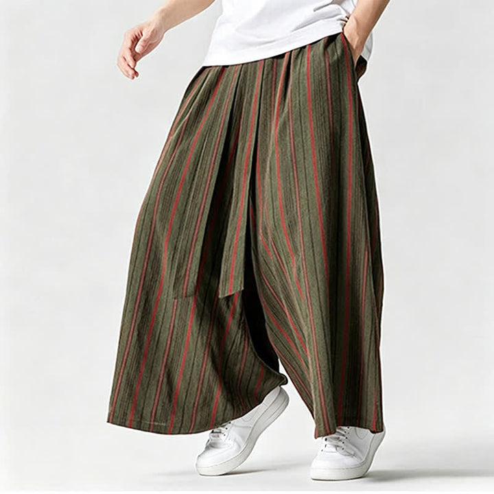 Buddha Stones Summer Vintage Drawstring Striped Ankle Pants Men's Wide Leg Pants With Pocket - image 5