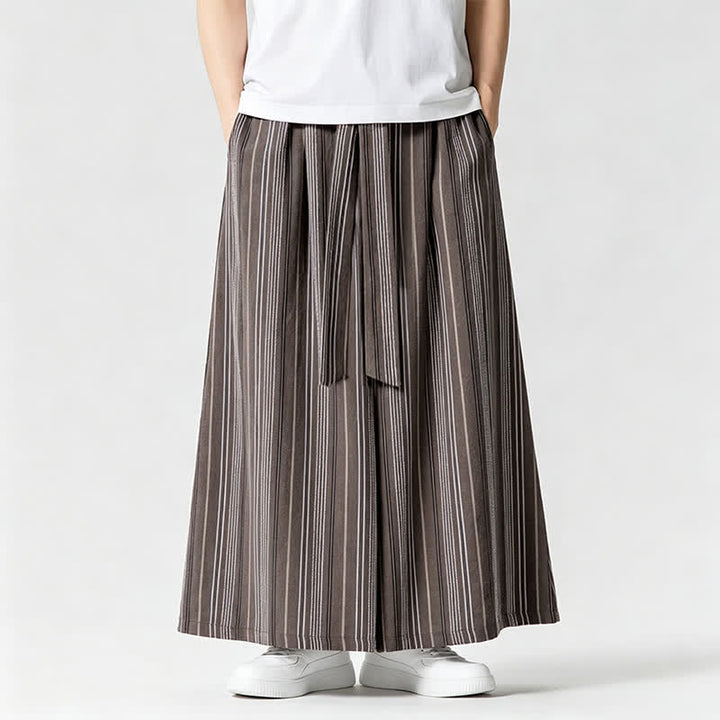 Buddha Stones Summer Vintage Drawstring Striped Ankle Pants Men's Wide Leg Pants With Pocket - image 24