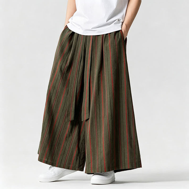 Buddha Stones Summer Vintage Drawstring Striped Ankle Pants Men's Wide Leg Pants With Pocket - image 2
