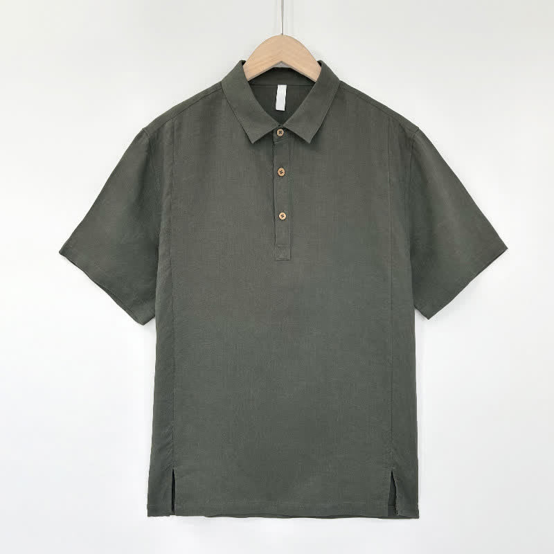 Buddha Stones Summer Casual Side Slit Solid Linen Men's Short Sleeve Shirts - Gray - US/UK/AU44，EU54 (4XL) - image 10