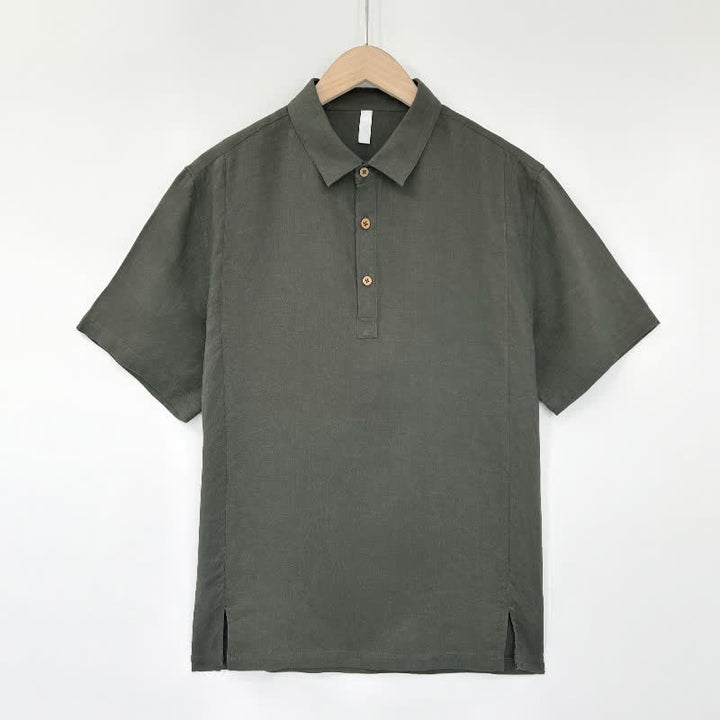 Buddha Stones Summer Casual Side Slit Solid Linen Men's Short Sleeve Shirts - Gray - US/UK/AU44，EU54 (4XL) - image 10