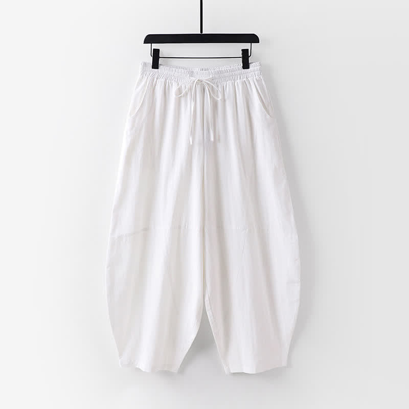Buddha Stones 2Pcs Spring Summer Casual Tang Style Drawstring Solid Shirt Cropped Pants Men's Meditation Cloth With Pocket - image 17
