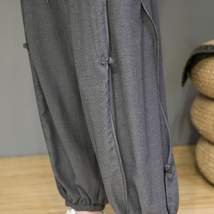Buddha Stones Summer Casual Minimalist Drawstring Solid Cropped Pants Men's Harem Pants With Pocket - image 19