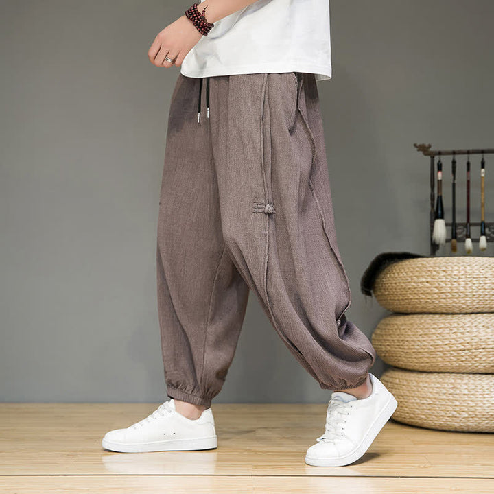 Buddha Stones Summer Casual Minimalist Drawstring Solid Cropped Pants Men's Harem Pants With Pocket - image 29