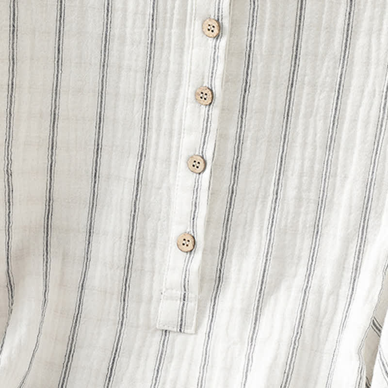 Buddha Stones Summer Casual Minimalist Button-Up Striped Women's Short Sleeve Shirts - image 5