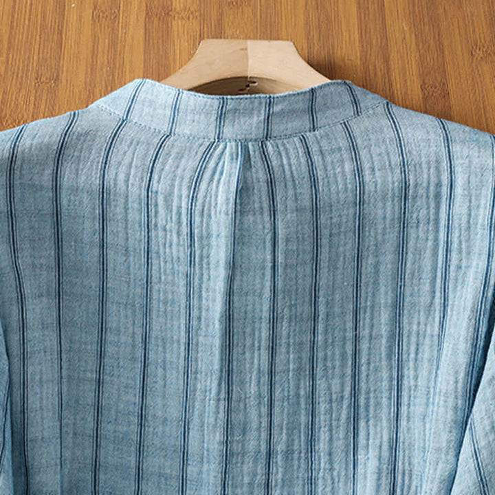 Buddha Stones Summer Casual Minimalist Button-Up Striped Women's Short Sleeve Shirts - image 12