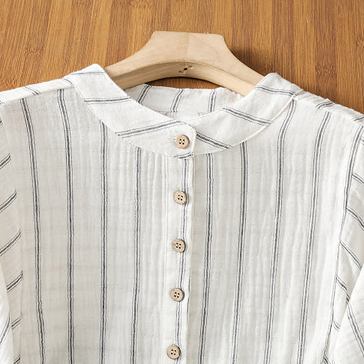 Buddha Stones Summer Casual Minimalist Button-Up Striped Women's Short Sleeve Shirts - image 2