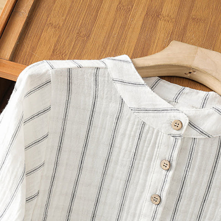 Buddha Stones Summer Casual Minimalist Button-Up Striped Women's Short Sleeve Shirts - image 4