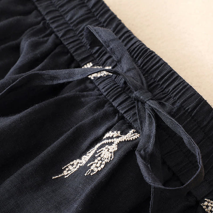 Buddha Stones Summer Boho Casual Floral Drawstring Cropped Pants Women's Wide Leg Pants - image 5