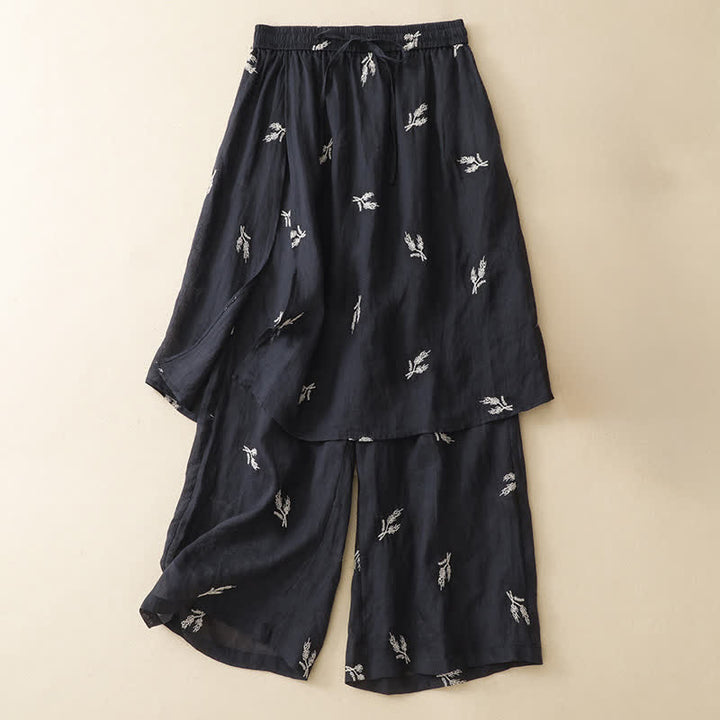 Buddha Stones Summer Boho Casual Floral Drawstring Cropped Pants Women's Wide Leg Pants - image 1
