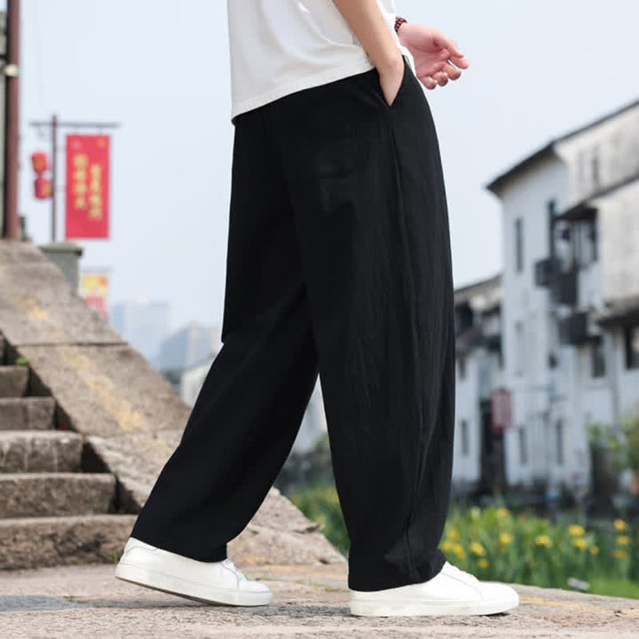 Buddha Stones Summer Casual Minimalist Drawstring Solid Cotton Long Pants Men's Harem Pants With Pocket - image 16