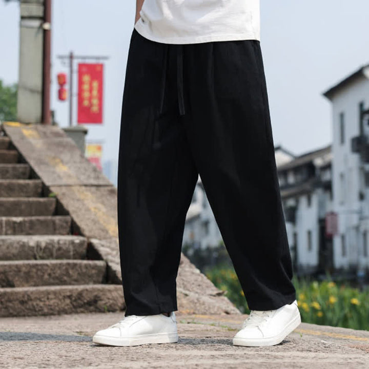 Buddha Stones Summer Casual Minimalist Drawstring Solid Cotton Long Pants Men's Harem Pants With Pocket - image 13