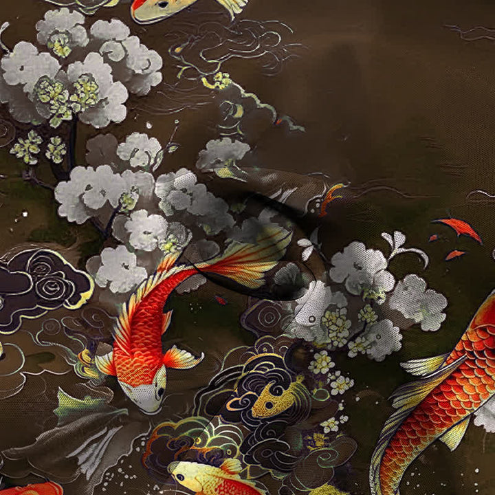 Buddha Stones Red Koi Fish Cloud Wave White Floral Pattern Buttons Wrinkle-resistant Men's Short Sleeve Shirt - image 8
