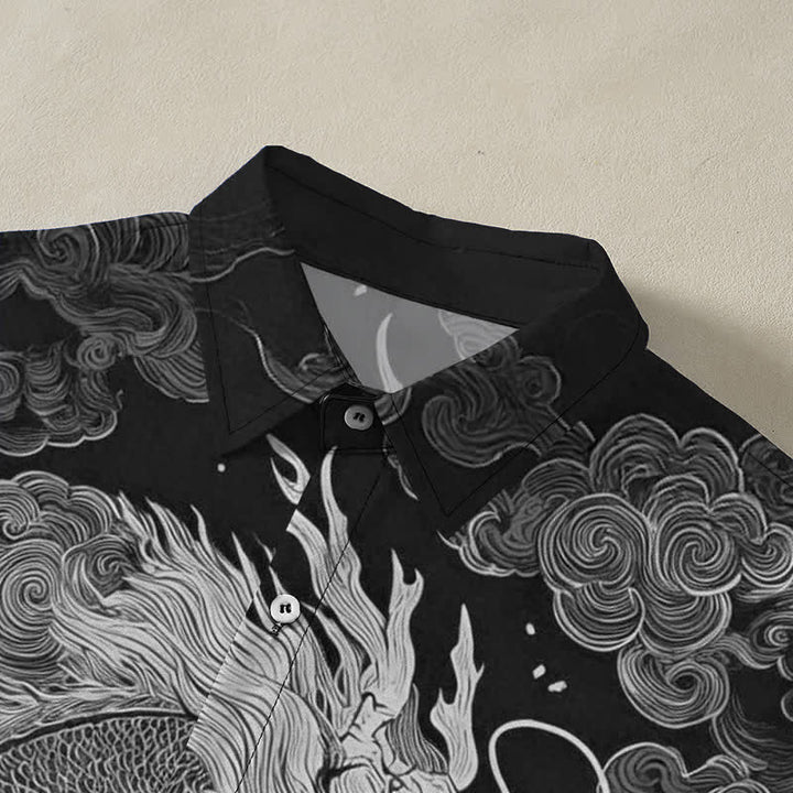 Buddha Stones Golden Dragon Cloud Pattern Buttons Wrinkle-resistant Men's Short Sleeve Shirt - image 7