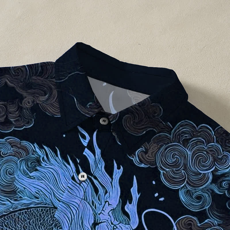 Buddha Stones Golden Dragon Cloud Pattern Buttons Wrinkle-resistant Men's Short Sleeve Shirt - image 12
