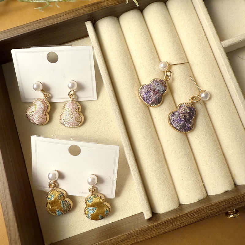 Buddha Stones Song Brocade Pearl Gourd Healing Handmade Stud Dangle Earrings - image 12