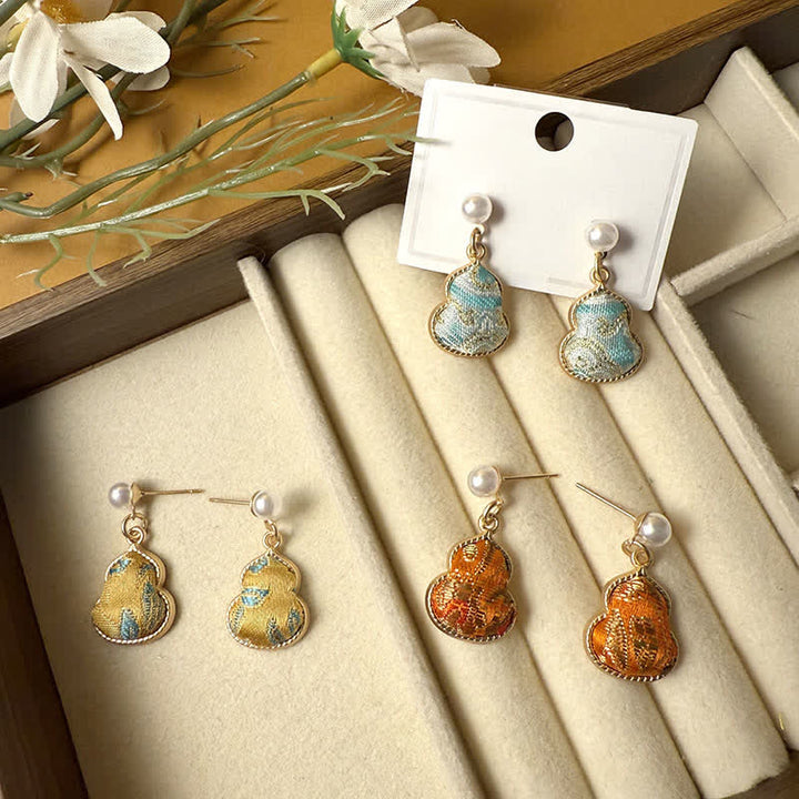 Buddha Stones Song Brocade Pearl Gourd Healing Handmade Stud Dangle Earrings - image 10