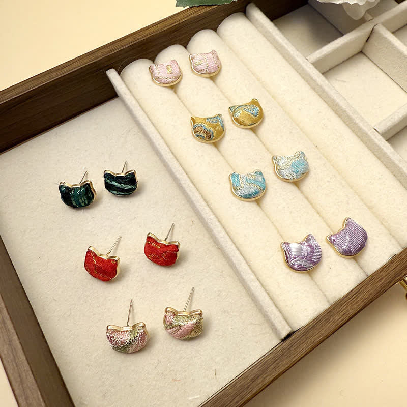 Buddha Stones Handmade Song Brocade Protection Geometric Square Stud Earrings - image 10